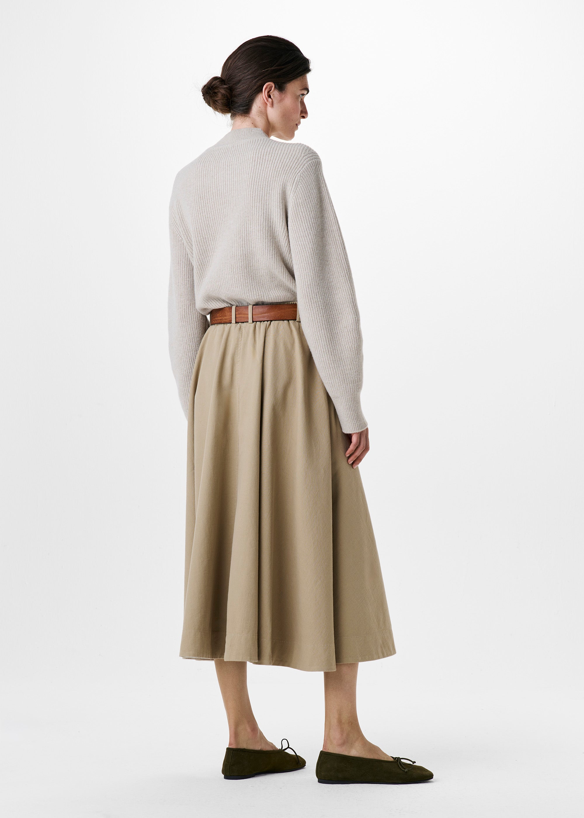 COTTON TWILL LONG WIDE SKIRT