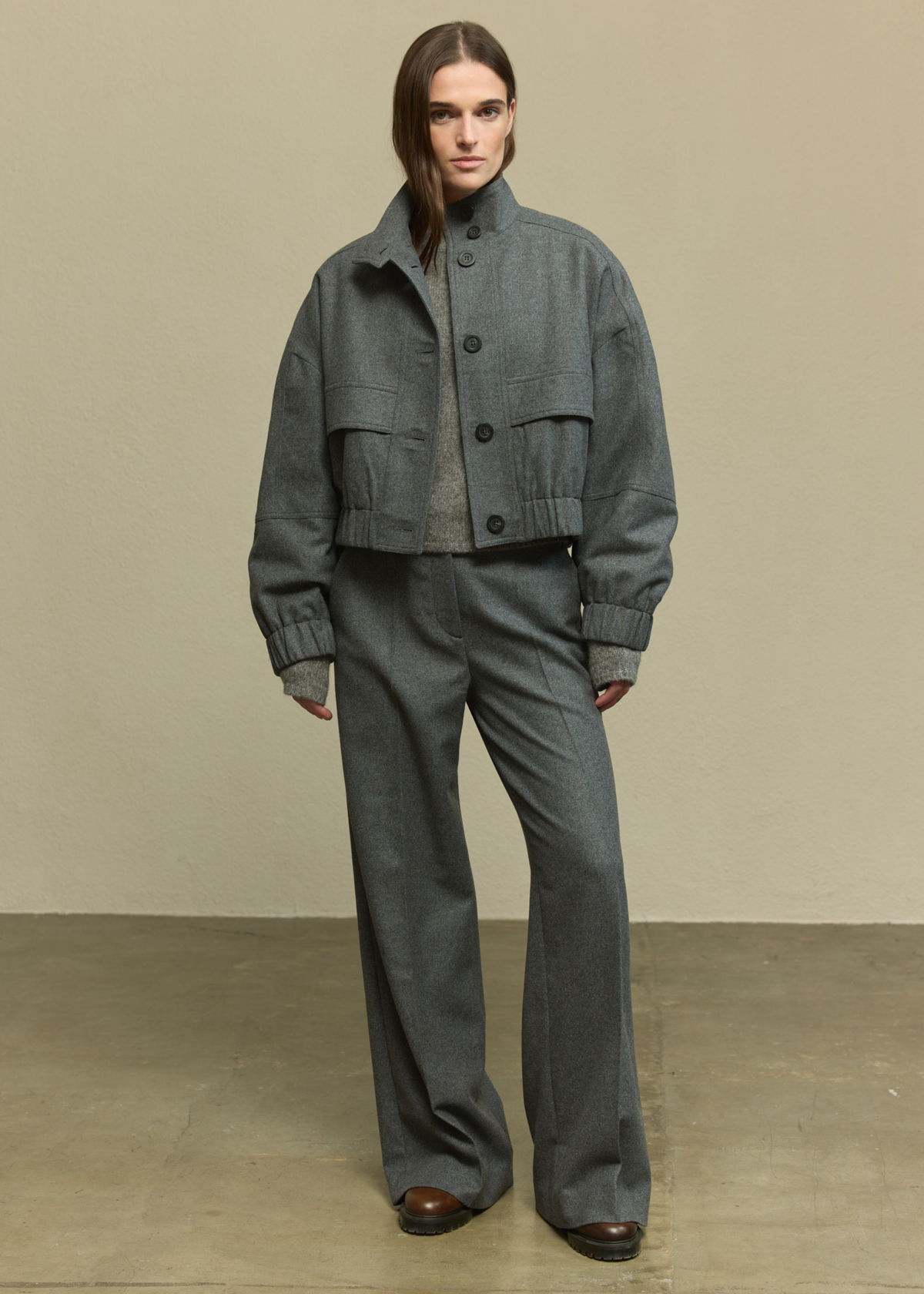 RECYCLED WOOL CROPPED BOMBER JACKET