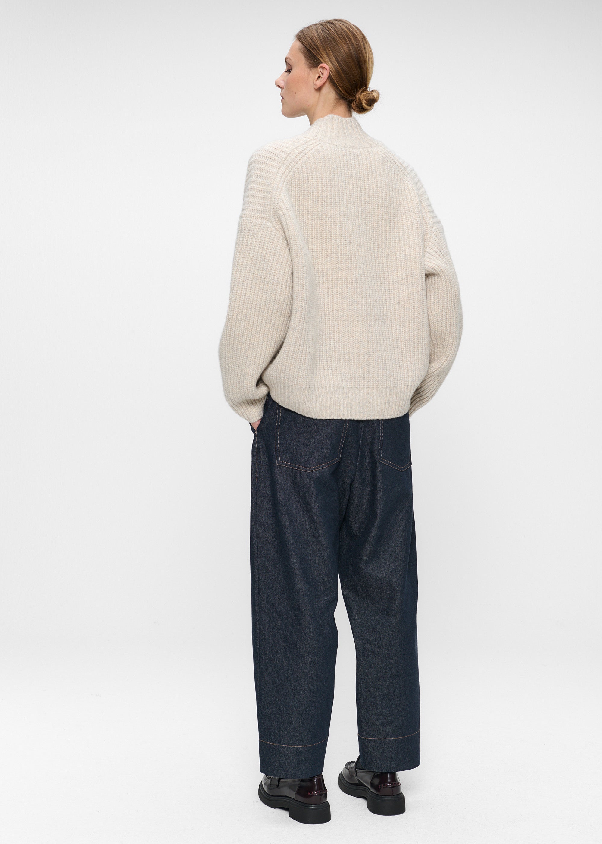DENIM WOOL CHUNKY CARDIGAN