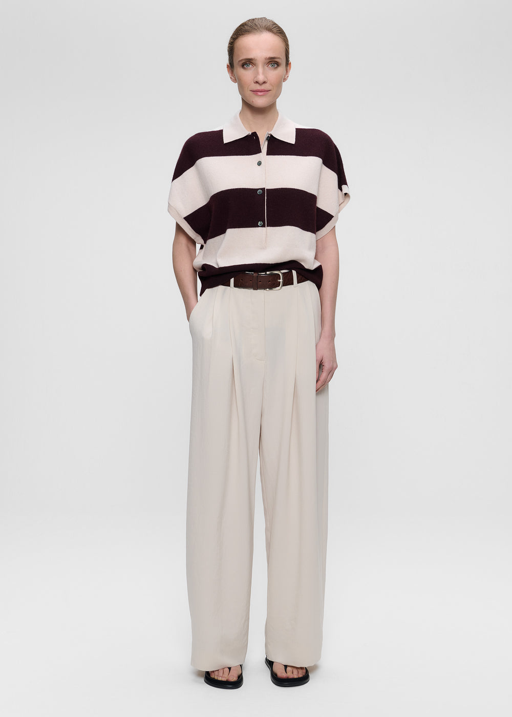 Migo Cashmere Polo Top in Brown Melange