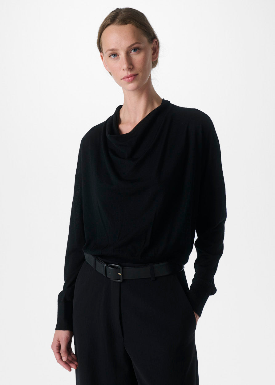 LIGHT MERINO DRAPE NECK TOP